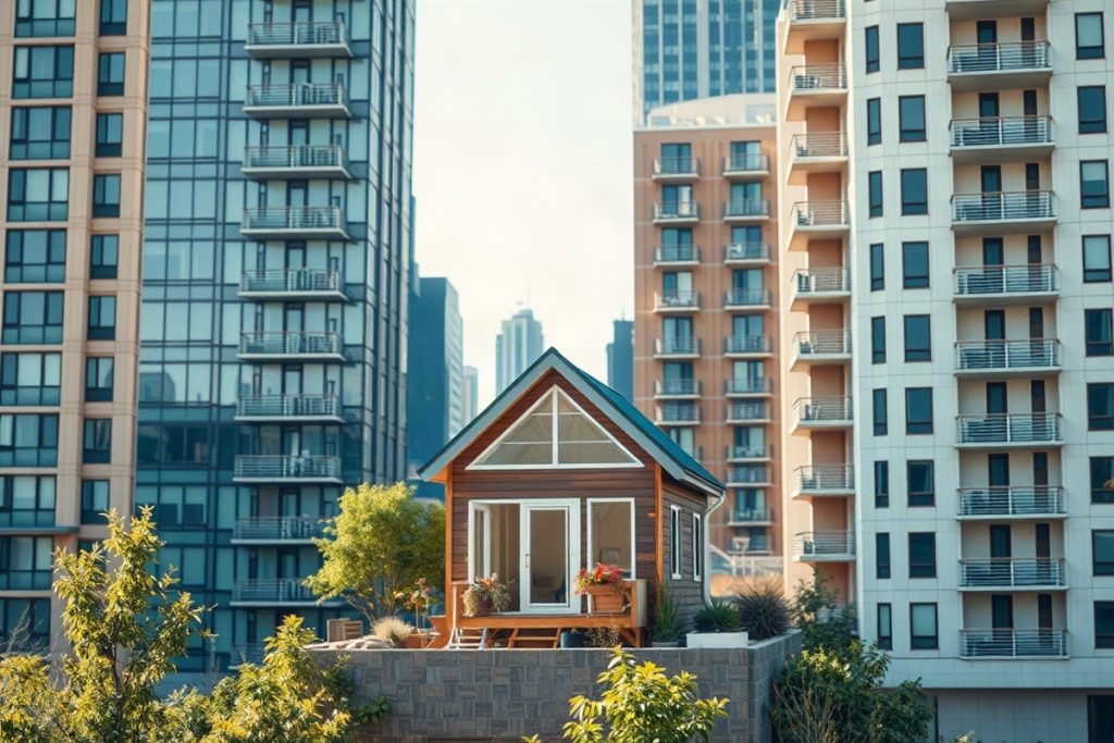 Hero illustration for the article “Urban Tiny Homes: A Growing Trend Among First-Time Buyers in 2026”