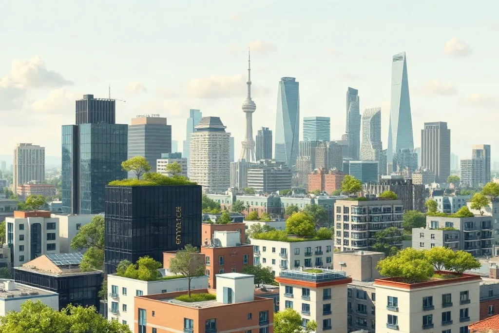 Hero illustration for the article “Eco-Friendly Solutions Transform Urban Property Development”