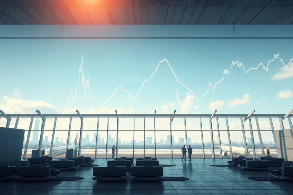 Hero illustration for the article “Adani Airports Secures $1B Funding, Shares Surge 5%”