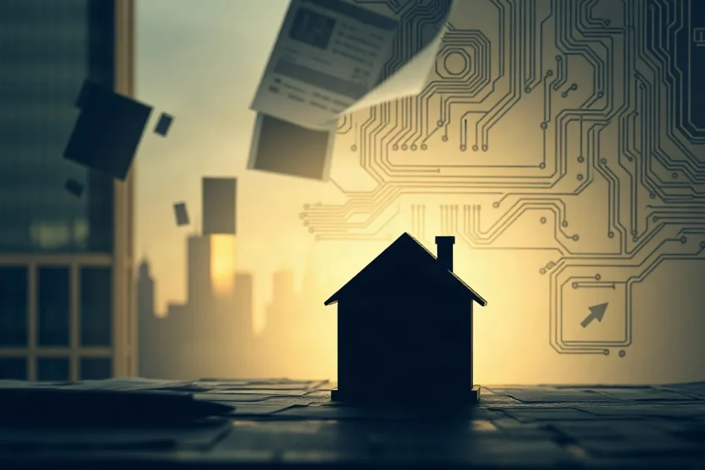 Hero illustration for the article “AI Disruption Puts Jobs and Home Values in Focus”